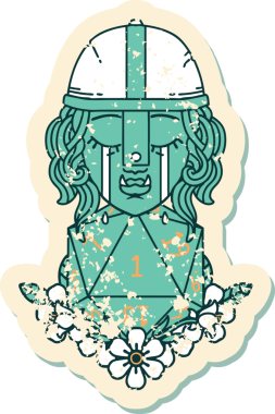 Retro Dövme Tarzı Ağlayan Ork Savaşçısı Karakteri Bir insan tarafından çizilmiş doğal bir D20 rulosu