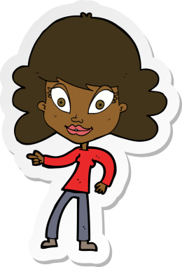 Bir insan tarafından çizilmiş bir karikatür kadının çıkartması.