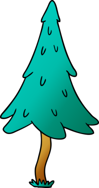 Bir insan tarafından çizilmiş ağaçlık çam ağaçlarının el çizimi çizgi filmi.