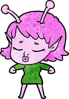 Bir insan tarafından çizilmiş sevimli uzaylı kız çizgi filmi.