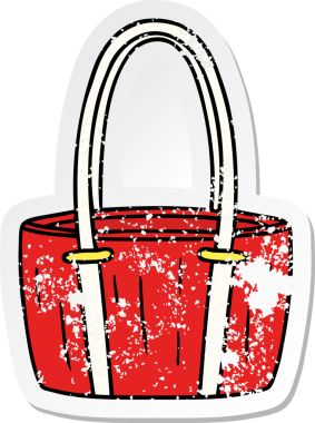 Bir insan tarafından çizilmiş kırmızı büyük bir çantanın çizilmiş el yazısı karikatürü.