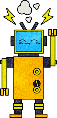 Bir insan tarafından çizilmiş arızalı bir robotun retro grunge desen karikatürü