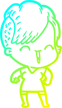 Bir insan tarafından çizilmiş, mutlu bir hipster kız çizgi filmi.