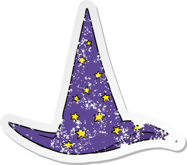 Bir insan tarafından çizilmiş karikatür sihirbaz şapkasının sıkıntılı çıkartması.