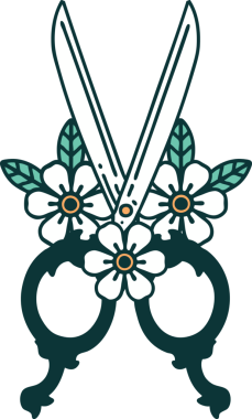 Berber makasının ve bir insanın çizdiği çiçeklerin ikonik dövme şekli