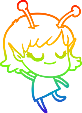 Bir insan tarafından çizilmiş gülümseyen uzaylı kız çizgi filmi.