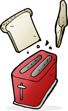 Bir insan tarafından çizilmiş ekmek tüküren çizgi film tost makinesi.
