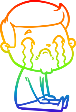 Gökkuşağı gradyan çizimi bir insan tarafından çizilmiş ağlayan bir karikatür adamı çiziyor.