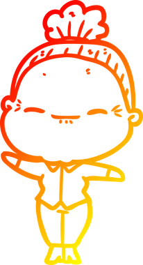 Bir insan tarafından çizilmiş barışçıl, yaşlı bir kadının sıcak çizgi çizimi.