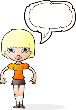 Bir insan tarafından çizilmiş konuşma balonu olan karikatür kızı.