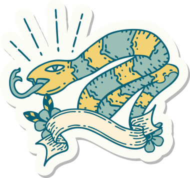 Bir insan tarafından çizilmiş dövme stili tıslayan yılan.