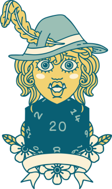 Retro Dövme Biçimi Bir insan tarafından çizilmiş 20 zarlı yarım ork ozanı