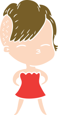 Düz renkli karikatür, şaşı kız, bir insan tarafından çizilmiş.