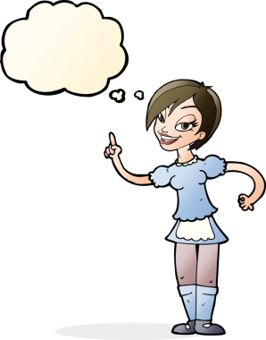 Çizgi film garsonu bir insan tarafından çizilmiş düşünce balonuyla sipariş alıyor.