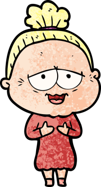 Bir insan tarafından çizilmiş mutlu yaşlı kadın çizgi filmi.