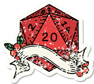 Bir insan tarafından çizilmiş 20 D20 zarının grunge çıkartması.