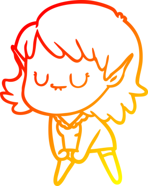 Bir insan tarafından çizilmiş mutlu bir elf kızı çizimi.