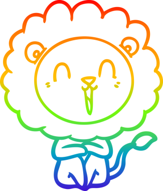 Bir insan tarafından çizilmiş gülen aslan çizgi çizimi.