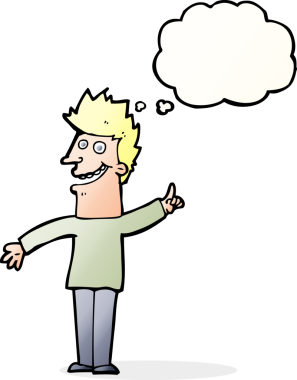 Bir insan tarafından çizilmiş düşünce balonlu mutlu adam çizgi filmi.