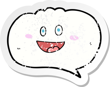 Bir insan tarafından çizilmiş şirin bir karikatür konuşma balonunun gerilimli retro yapıştırması