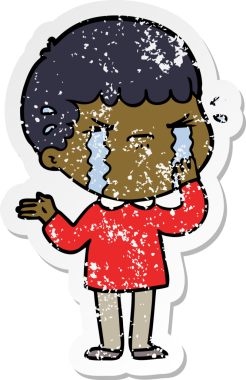 Bir insan tarafından çizilmiş ağlayan bir karikatürcünün sıkıntılı çıkartması.