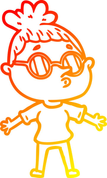 Bir insan tarafından çizilmiş güneş gözlüğü takan çizgi film kadını çizimi.