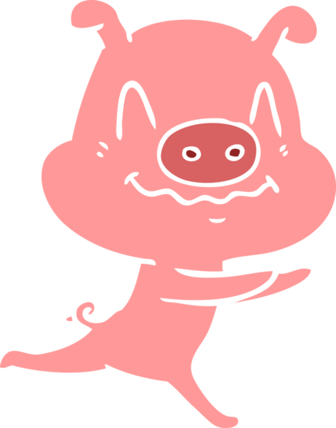 Bir insan tarafından çizilen düz renkli çizgi film domuzu.