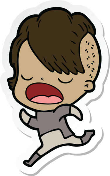 Bir insan tarafından çizilmiş havalı bir hippi kızın karikatür çıkartması.