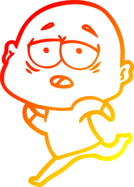 Bir insan tarafından çizilmiş, yorgun, kel bir adamın sıcak çizgi çizimi.