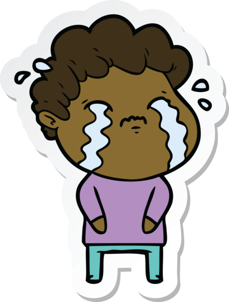 Bir insan tarafından çizilmiş, ağlayan bir çizgi film karakterinin çıkartması.