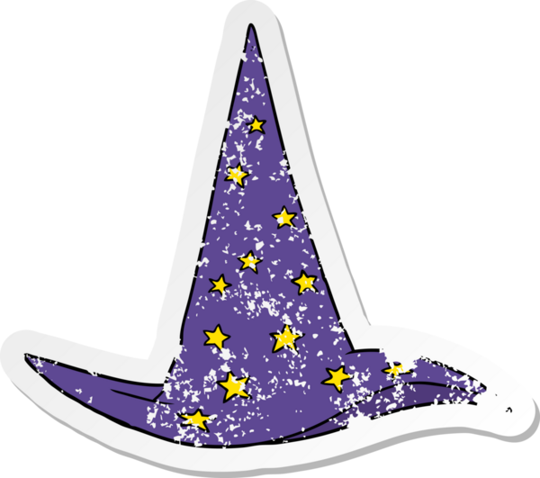 Bir insan tarafından çizilmiş karikatür sihirbaz şapkasının sıkıntılı çıkartması.