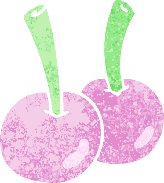 Bir insan tarafından çizilmiş tuhaf illüstrasyon tarzı kirazlar.