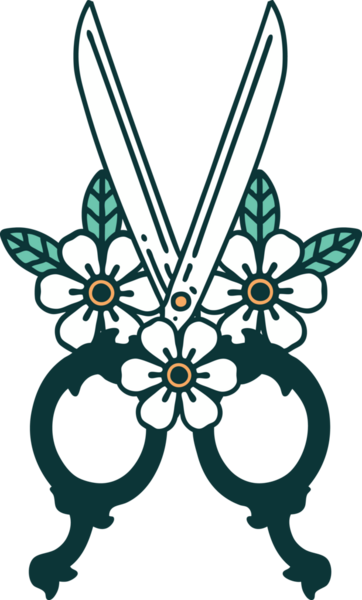 Berber makasının ve bir insanın çizdiği çiçeklerin ikonik dövme şekli