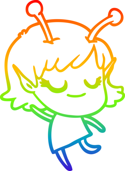 Bir insan tarafından çizilmiş gülümseyen uzaylı kız çizgi filmi.