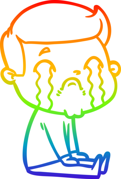 Gökkuşağı gradyan çizimi bir insan tarafından çizilmiş ağlayan bir karikatür adamı çiziyor.