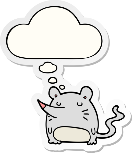 insan tarafından çizilmiş bir çıkartma olarak düşünce baloncuğu olan çizgi film faresi