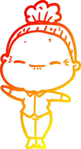 Bir insan tarafından çizilmiş barışçıl, yaşlı bir kadının sıcak çizgi çizimi.