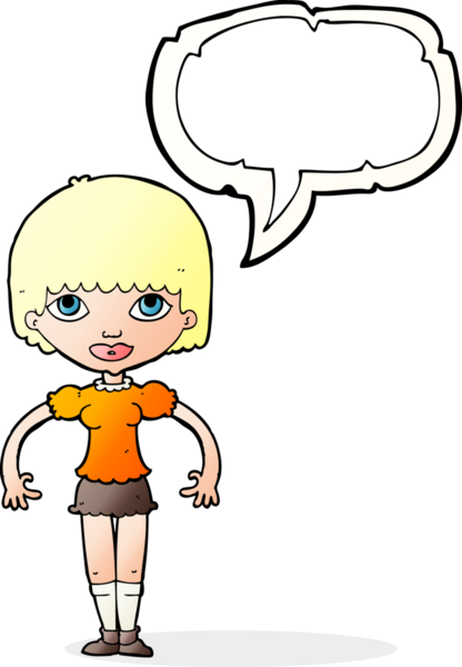 Bir insan tarafından çizilmiş konuşma balonu olan karikatür kızı.