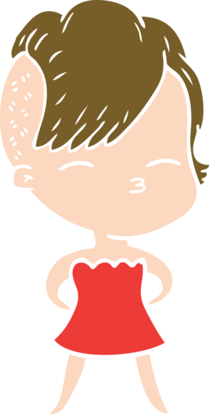 Düz renkli karikatür, şaşı kız, bir insan tarafından çizilmiş.