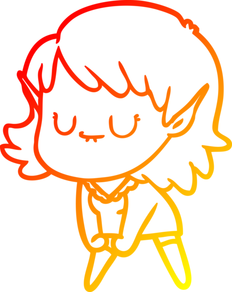 Bir insan tarafından çizilmiş mutlu bir elf kızı çizimi.