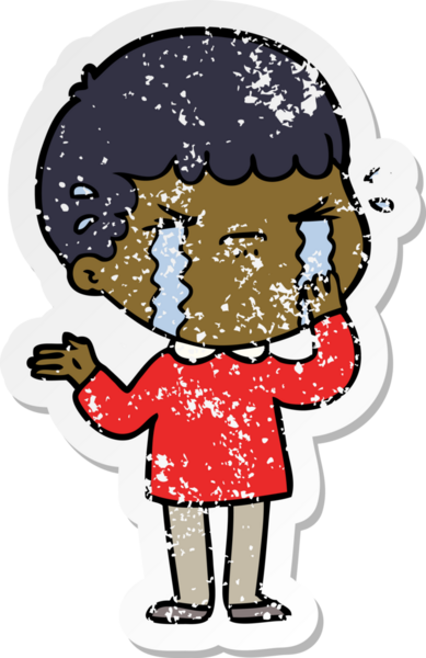 Bir insan tarafından çizilmiş ağlayan bir karikatürcünün sıkıntılı çıkartması.