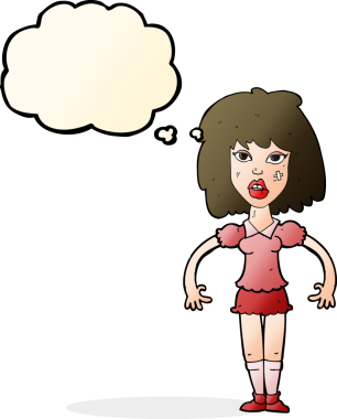 Çizgi film kızı bir insan tarafından çizilen düşünce baloncuğuyla kavga ediyor.