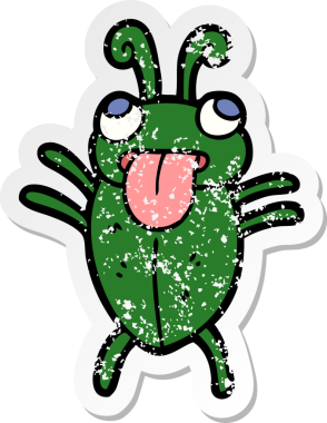 Bir insan tarafından çizilmiş komik bir karikatür böceğinin sıkıntılı çıkartması