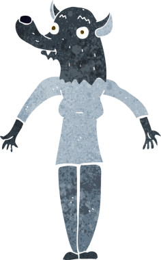 Bir insan tarafından çizilmiş kurtadam kadın.