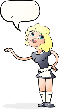 Bir insan tarafından çizilmiş bir konuşma balonuyla servis edilen karikatür garsonu.