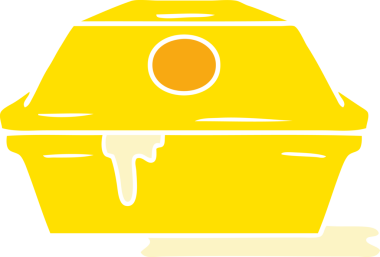 Bir insan tarafından çizilmiş hamburger konteynerinin el çizimi karikatürü.