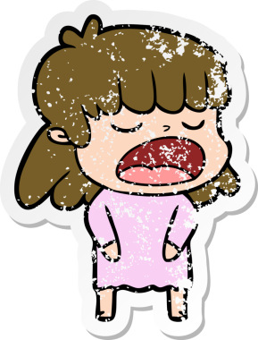 Bir insan tarafından yüksek sesle çizilmiş karikatür kadının sıkıntılı çıkartması.