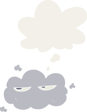 Düşünce baloncuğu olan sevimli çizgi film bulutu bir insan tarafından çizilmiş.