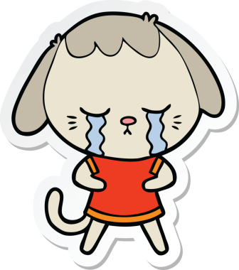 Bir insan tarafından çizilmiş şirin, ağlayan bir köpek yavrusunun çıkartması.