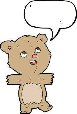 Bir insan tarafından çizilmiş konuşma balonlu oyuncak ayı.